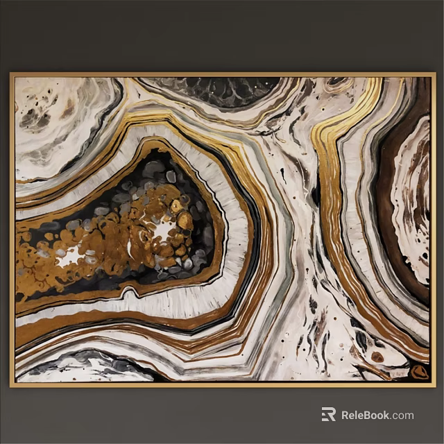 Decorative Frame With Abstract Marble Texture Art In Gold Black And White 3d model 