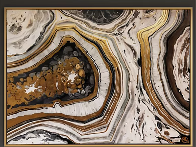 Decorative Frame With Abstract Marble Texture Art In Gold Black And White 3d model
