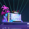 Vibrant Stage with Neon Lights Large Screen Palm Tree Decorations and Music Elements 3d model
