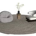 Casual Gray Sofa Set with Bean Chair Wooden Table and Green Plant on Woven Rug