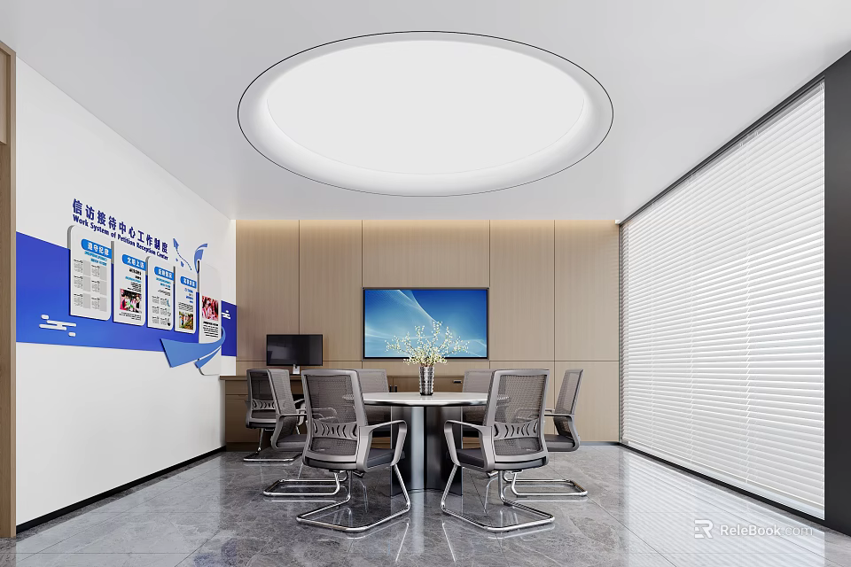 Modern Minimalist Front Reception Area With Bright Spacious Business Meeting Room Interior Design 3d model 