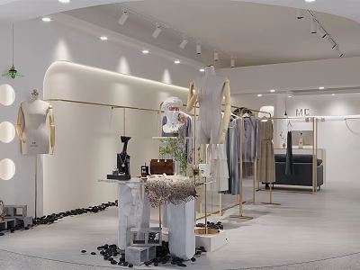 Modern Clothing Store Interior Design With Mannequins Clothing Racks And Apparel 3d model