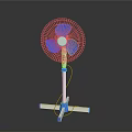 Modern Standing Electric Fan With Blue Blades And White Base For Home Cooling Use