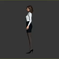Professional Woman in White Shirt Black Skirt and High Heels on Gray Background