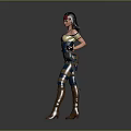 Game Movie Character Female With Red Headband Long Hair Blue Yellow Costume Holding Sword Boots