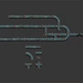 Old Rusted Blue Metal Pipes With Curved Structure And Small Fittings