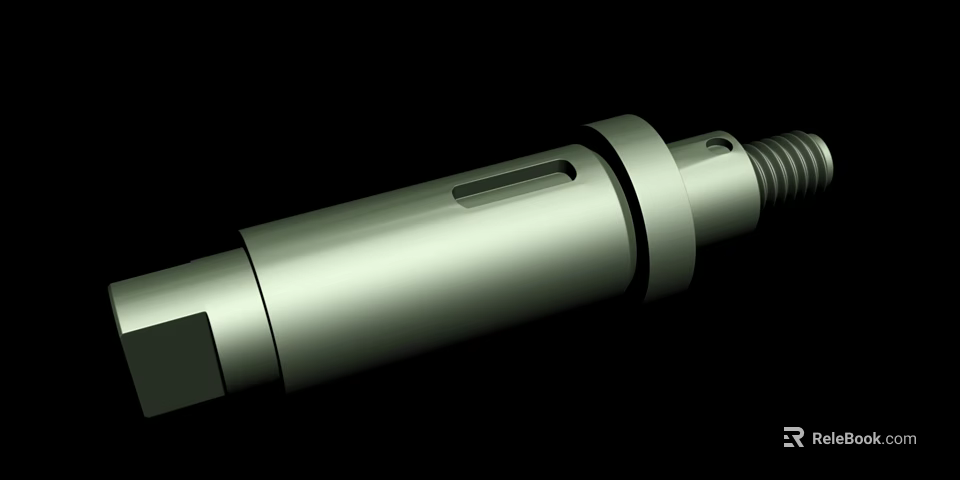 Metal Mechanical Shaft With Threaded End And Circular Rings Structure 3d model 