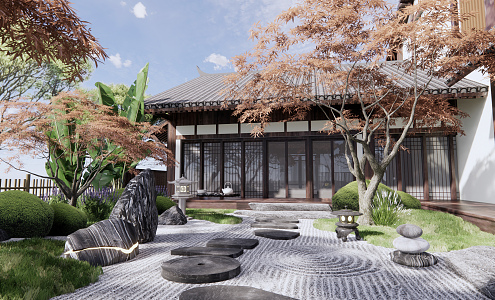 Japanese-style courtyard dry landscape courtyard landscape 3d model