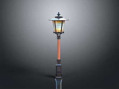 Classic Outdoor Street Lamp With Decorative Top Glass Shade And Brown Post 3d model