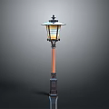 Classic Outdoor Street Lamp With Decorative Top Glass Shade And Brown Post