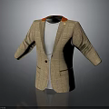 Brown Plaid Blazer With White T Shirt Red Collar And Pocket Trim