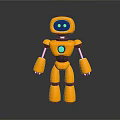 3D Yellow Robot Figure With Blue Eyes Circular Center Silver Limbs And Black Background Reflection