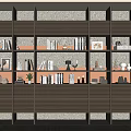 Modern Wooden Bookcase with Layered Shelves Displaying Books Decorative Items And Vases