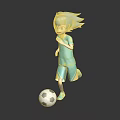 Green Haired Character In Teal Sports Outfit Kicking Black And White Soccer Ball