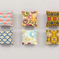 Vibrant Decorative Throw Pillows With Diverse Geometric Wave And Circular Patterns Design 3d model