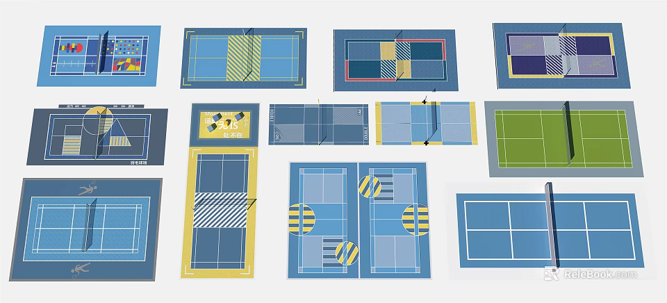 Various Sports Court Floor Plans With Different Design For Fitness Exercise Areas 3d model 