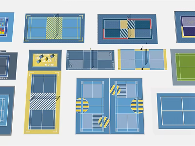 Various Sports Court Floor Plans With Different Design For Fitness Exercise Areas 3d model
