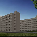 Modern White Multi Story School Building With Many Windows Green Lawn Trees And Blue Sky