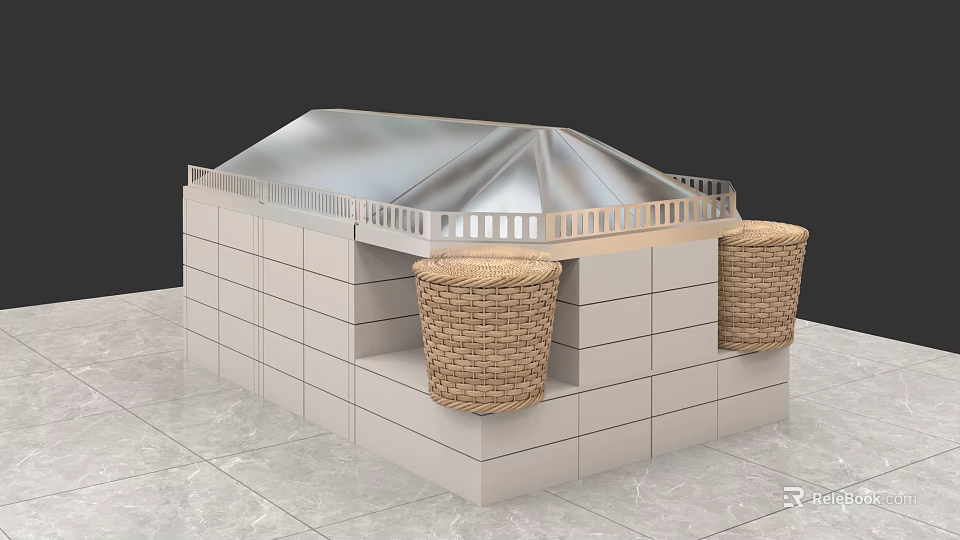 Modern Display Shelving Unit with White Cabinet and Woven Storage Baskets 3d model 