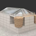 Modern Display Shelving Unit with White Cabinet and Woven Storage Baskets