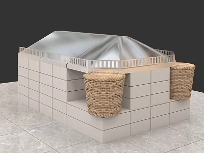 Modern Display Shelving Unit with White Cabinet and Woven Storage Baskets 3d model
