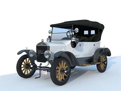 Vintage White Convertible Car With Golden Wheels And Classic Retro Design 3d model