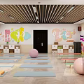 Kids Fitness Dance Studio With Yoga Mats Exercise Balls And Screen Decorations