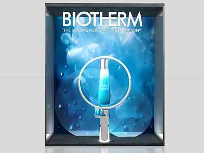 Biotherm Serum Display With Blue Background And Water Droplets Photo Spot 3d model