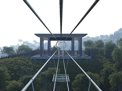 Scenic High Altitude Suspension Bridge And Observation Pavilion In Forest 3d model
