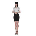 Professional Woman In White Shirt And Gray Skirt Standing Against Black Background 3d model