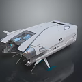 Futuristic White Damaged Spaceship With OP Logo Blue Lights Broken Structure And Windows