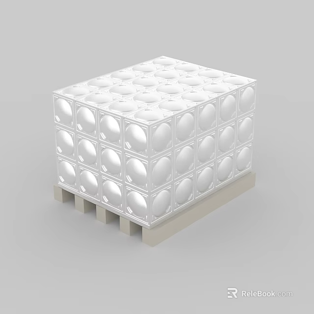 Industrial Water Storage Equipment With White Cubic Structure Circular Holes And Pallet Base 3d model 