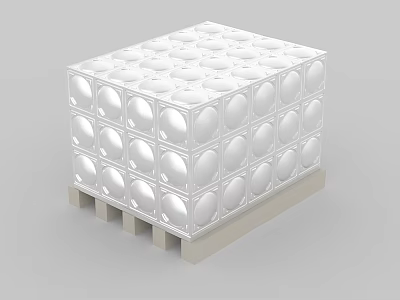 Industrial Water Storage Equipment With White Cubic Structure Circular Holes And Pallet Base 3d model