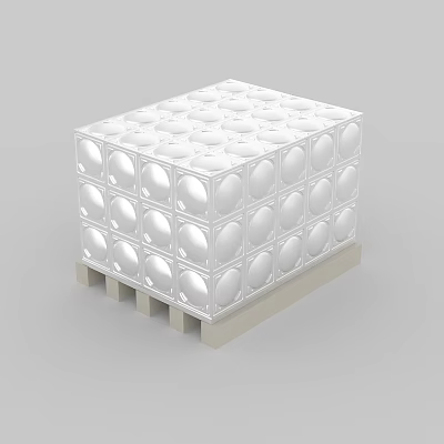 Industrial Water Storage Equipment With White Cubic Structure Circular Holes And Pallet Base 3d model
