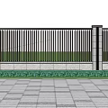 Modern Scenic Wall With Vertical Slats Stone Base Greenery And Person Silhouette