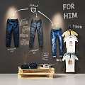 Men's Clothing Featuring Regular Straight Slim Fit Jeans And Graphic T Shirts On Wall