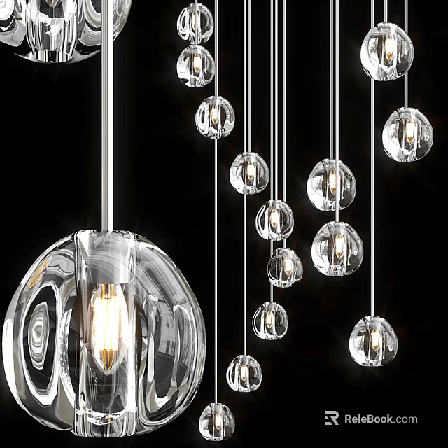 Clear Glass Globe Pendant Chandeliers With Visible Bulbs Hanging In Modern Design 3d model 