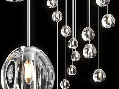 Clear Glass Globe Pendant Chandeliers With Visible Bulbs Hanging In Modern Design 3d model