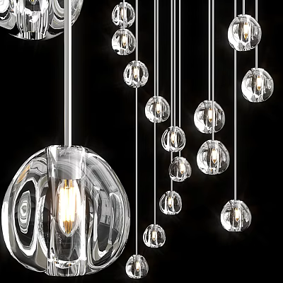 Clear Glass Globe Pendant Chandeliers With Visible Bulbs Hanging In Modern Design 3d model