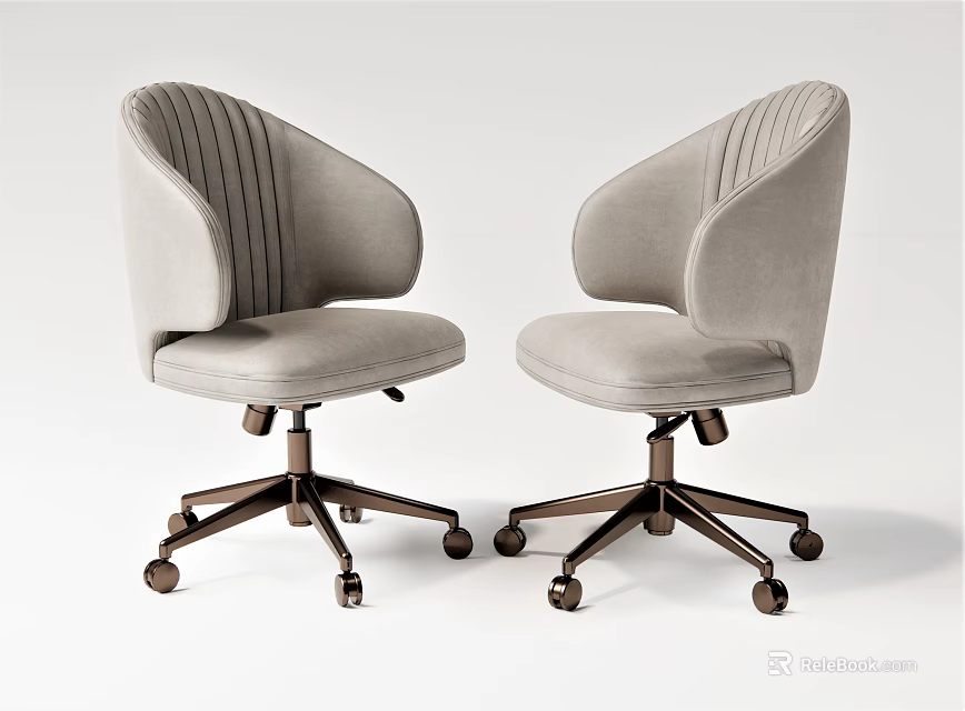 Gray Office Chair with Striped Backrest Armrests Metal Base and Wheels 3d model 