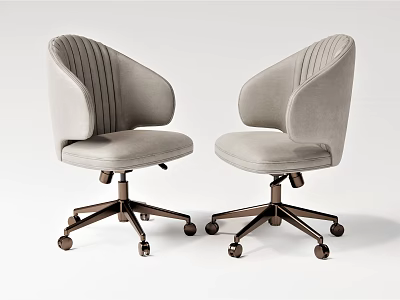 Gray Office Chair with Striped Backrest Armrests Metal Base and Wheels 3d model