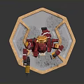 Detailed Red Mechanical Robot Model On Hexagonal Base With Yellow Accents 3d model