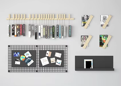 Wall Decoration Pendant Bookshelf Books Iron Rack Book Notes Wall Post-it Notes 3d model