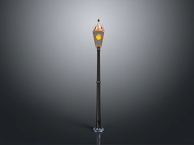 Classic Street Lamp With Ornate Metal Pole Yellow Light Shade And Decorative Top 3d model