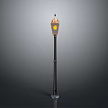 Classic Street Lamp With Ornate Metal Pole Yellow Light Shade And Decorative Top