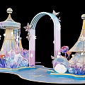 Fantasy Ornamental Scene With Blue Purple Arch Towers Crystal Flowers And Water Elements
