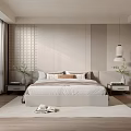 Modern Bedroom Interior With Natural Light Neutral Tones Textured Wall Layered Pillows And Wooden Flooring