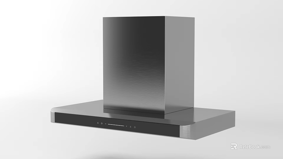 Modern Kitchen Range Hood In Stainless Steel With Sleek Square Design And Flat Base 3d model 