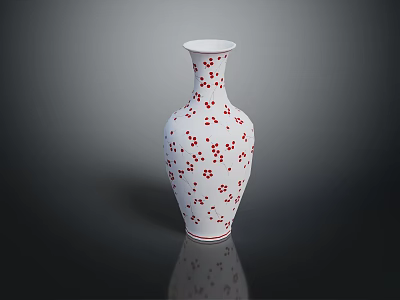 Decorative White Ceramic Vase With Red Dots Pattern And Smooth Curved Shape 3d model