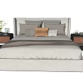 Modern Double Bed Interior With Multiple Pillows Blanket and Bedside Tables With Plant 3d model